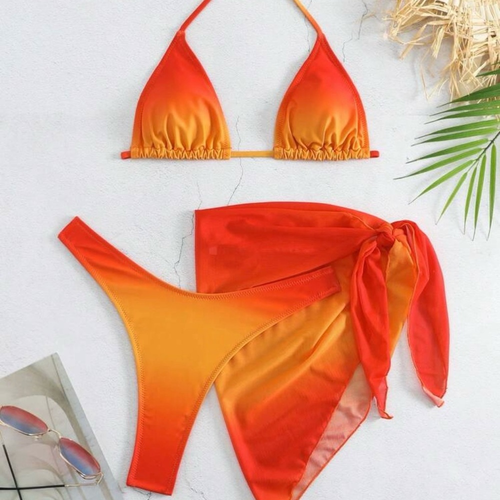 Three-Piece Ombre Bikini Set with a Mini Skirt